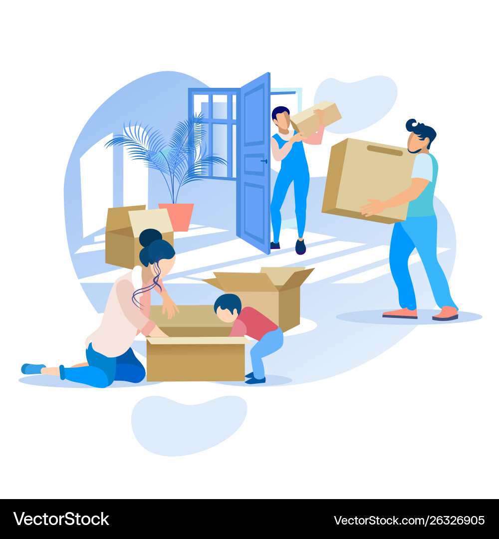 Illustration of family moving to new home representing successful transition from temporary accommodation